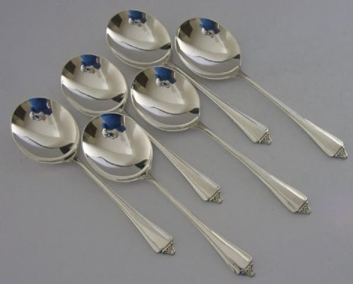 Six Sterling Heavy Silver Ice Cream Dessert Spoons 1941 Antique Art Deco 142g