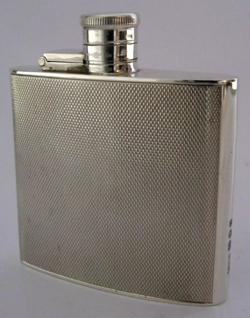 Stylish English Solid Sterling Silver Spirit Hip Flask 1951 Hunting Shooting
