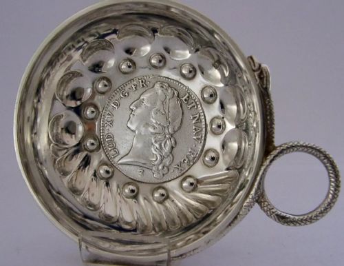 Rare French Sterling Silver 1742 Coin Wine Taster C1880 Barware