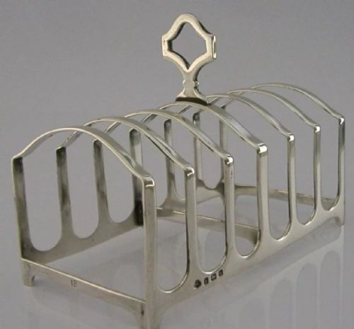 English Solid Sterling Silver Six Slice Toast Rack 1925 Art Deco 80g
