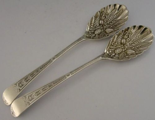Rare Pair of English Sterling Silver Berry Serving Spoons C1780 Georgian 124g