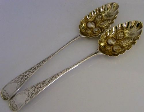 Pair of English Sterling Silver Berry Serving Spoons 1814 Georgian Antique 126g R Hennell