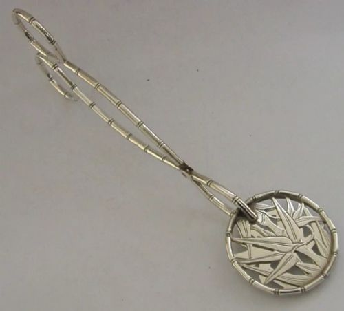 Rare Chinese Export Solid Sterling Silver Bamboo Serving Tongs C1920 Antique 88g