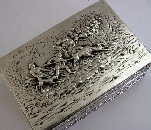 Rare 124g Danish Solid Silver Boar Hunting Table Box C1880 Antique Aalborg Golf