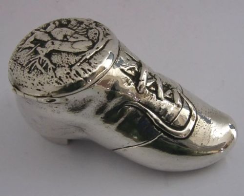 Rare German 800 Solid Silver Shoe Snuff Box C1900 Antique 58g
