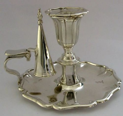 Antique Sterling Silver Stringer Family Crest Chamberstick 1834 334g William IV
