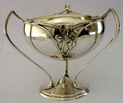 434g Sterling Silver Iris Art Nouveau Tyg Trophy Bowl 1906 Antique Warwickshire
