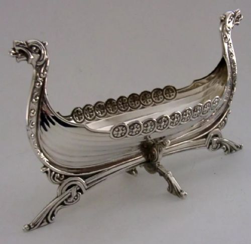 Rare Large 174g Norwegian Solid Sterling Silver Viking Boat Bowl C1940 Norway