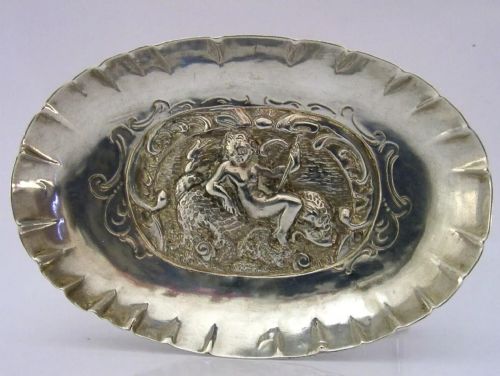 Early European Solid Silver Cherub Dolphin Soap Dish C1820 Antique 54g