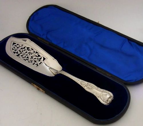 Rare Elizabeth Eaton Cased Victorian Sterling Silver Fish Slice Server 1855 194g