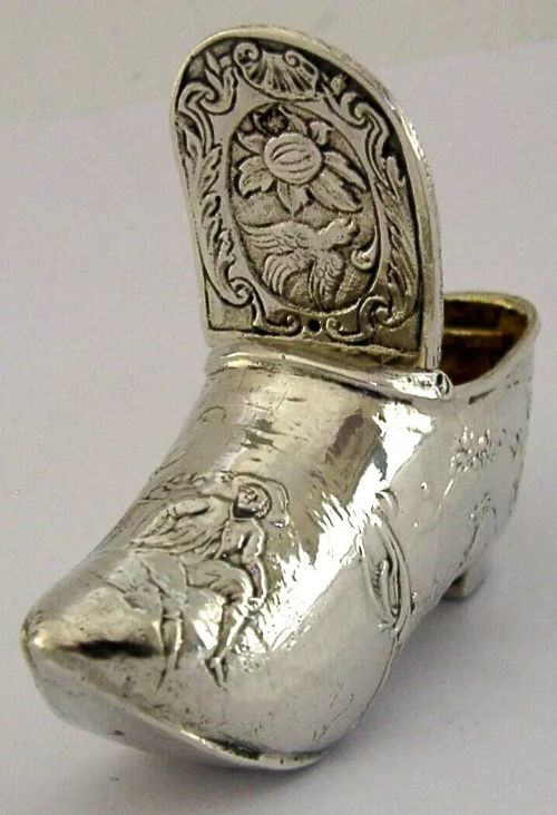 RARE GERMAN HANAU STERLING SILVER VINAIGRETTE SHOE BOX 1896 ANTIQUE 42g
