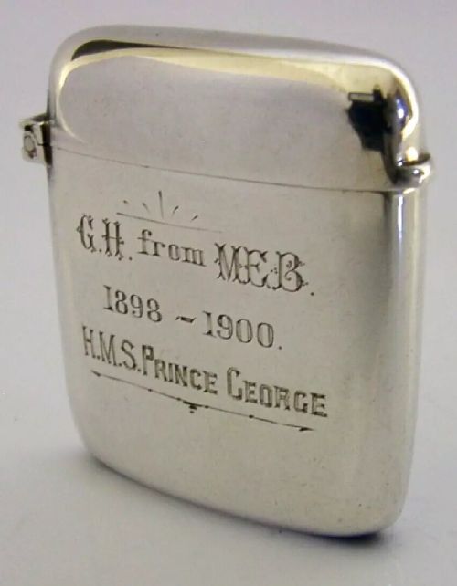 RARE STERLING SILVER MILITARY BOER WAR ERA VESTA CASE HMS PRINCE GEORGE NAVAL
