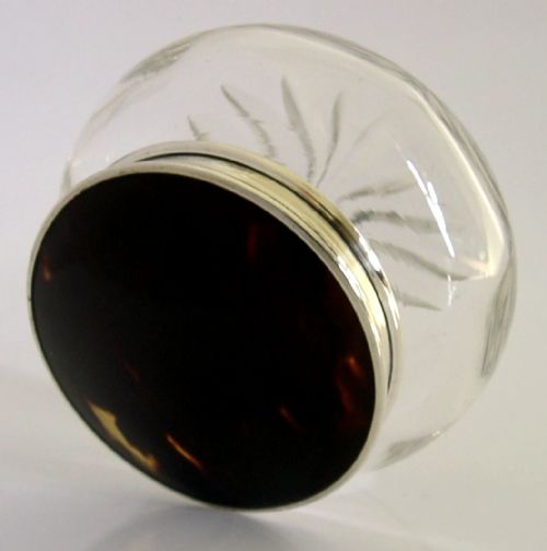 STERLING SILVER CUT GLASS FAUX TORTOISESHELL POT JAR 1925 ART DECO - ADDITIONAL PHOTO 2