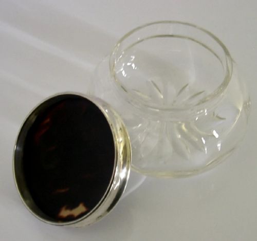 STERLING SILVER CUT GLASS FAUX TORTOISESHELL POT JAR 1925 ART DECO - ADDITIONAL PHOTO 4