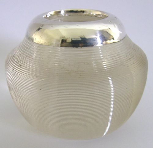 UNUSUAL SHAPE STERLING SILVER RIBBED GLASS MATCHSTRIKER 1904 HEAVY 318G - ADDITIONAL PHOTO 2