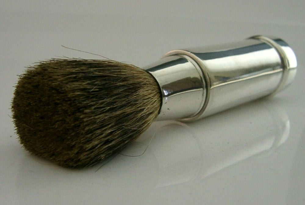 RARE ENGLISH SOLID STERLING SILVER TRAVELLING SHAVING BRUSH 1908 ANTIQUE
