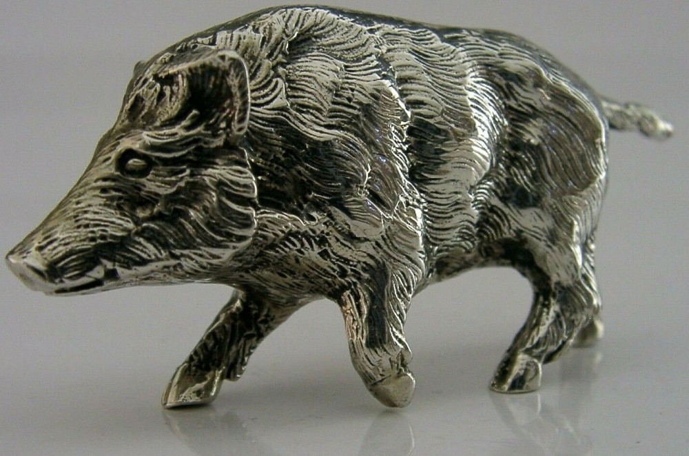 SUPERB GERMAN 800 SILVER WILD BOAR ANTIQUE c1900 48g 3 inch HUNTING SHOOTING