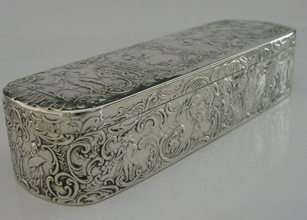 STUNNING LARGE HANAU GERMANY SOLID SILVER CHERUB TABLE BOX c1900 ANTIQUE 150g