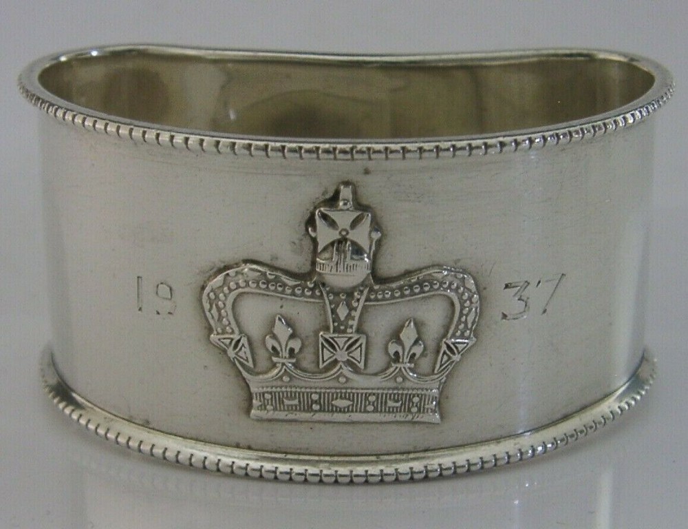 RARE ENGLISH STERLING SILVER 1937 ROYALTY CORONATION NAPKIN RING 1937 ANTIQUE