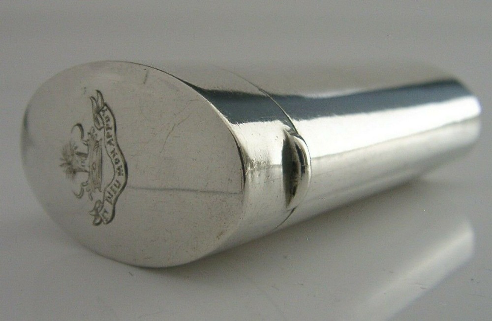 HUNDERFORD FAMILY CRESTED SOLID STERLING SILVER ETUI CHEROOT HOLDER BOX ? 1902