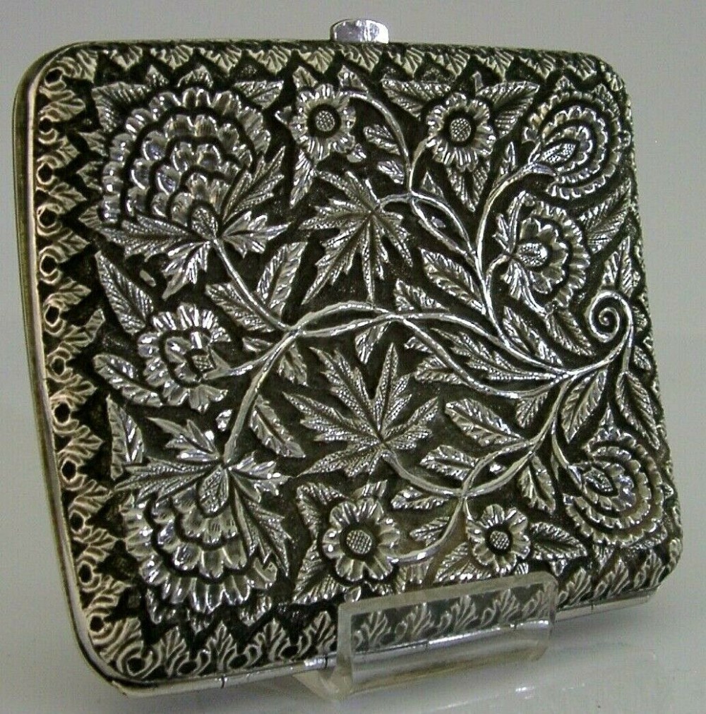 BEAUTIFUL ANGLO INDIAN EASTERN SOLID SILVER CIGARETTE CASE c1900 HEAVY 108g