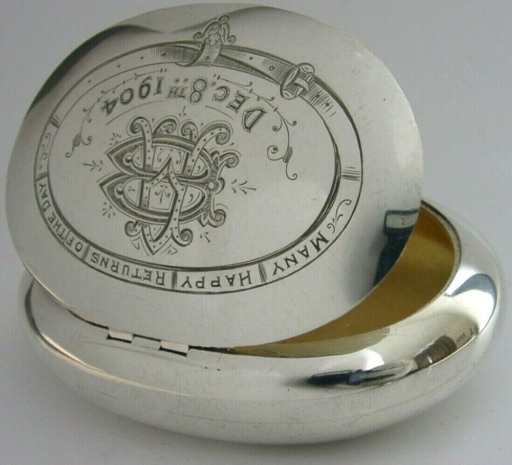 STUNNING ENGLISH EDWARDIAN STERLING SILVER SQUEEZE TOBACCO BOX 1903 ANTIQUE