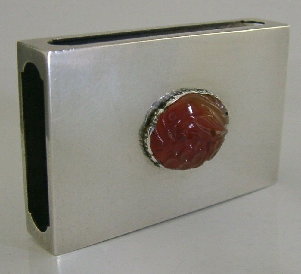 RARE YAMANAKA JAPANESE SOLID SILVER JADE MATCHBOX COVER VESTA c1920s ANTIQUE
