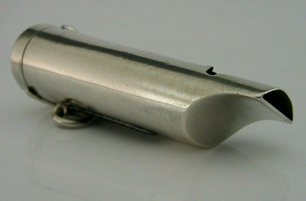 RARE WHISTLE VESTA CASE SOLID STERLING SILVER ANTIQUE WWI ANTIQUE DULCE ET DECOR