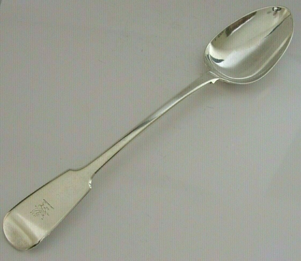 FIDDLE PATTERN GRIFFIN FAMILY CREST GEORGIAN STERLING SILVER BASTING SPOON 1839