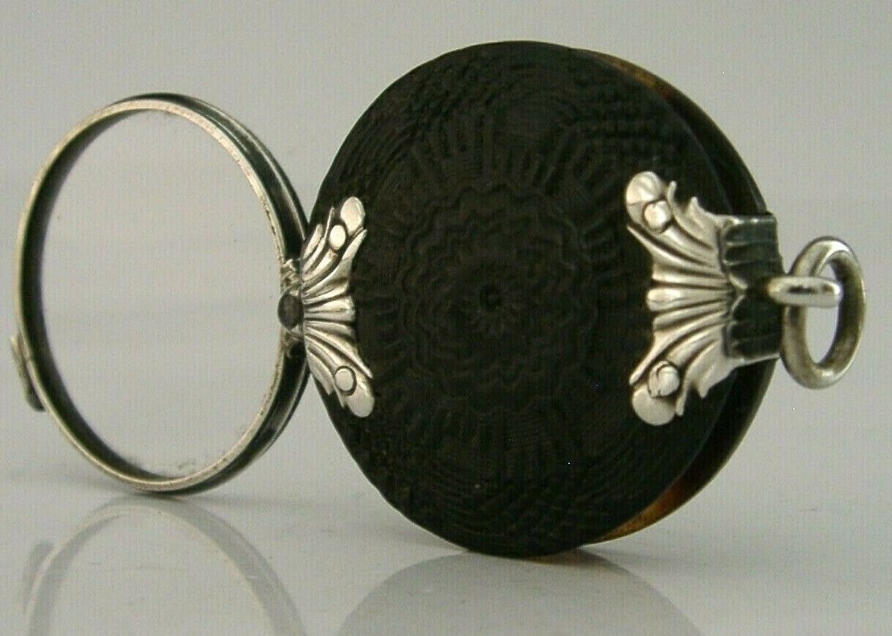 RARE GEORGIAN ENGLISH SOLID STERLING & HORN SILVER MAGNIFYING GLASS c1800