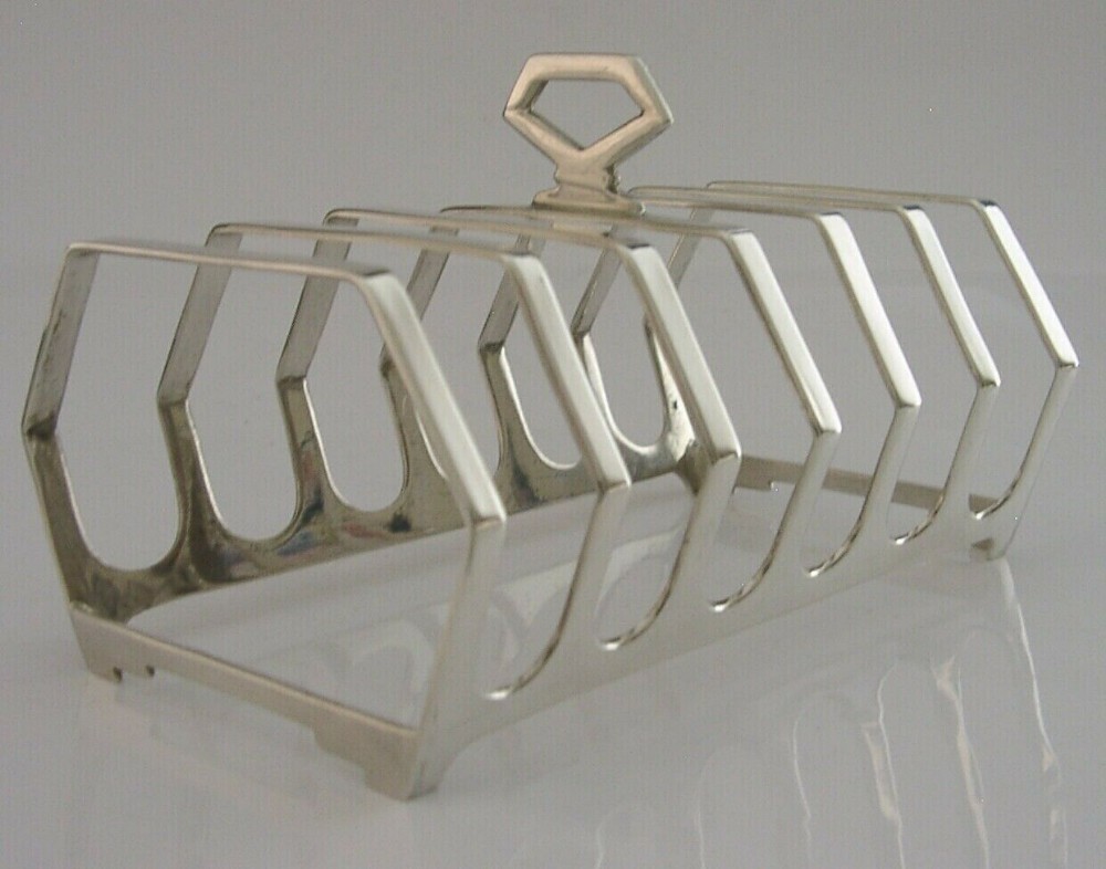 ART DECO ENGLISH SOLID STERLING SILVER SIX SLICE TOAST RACK 1951 SUPERB