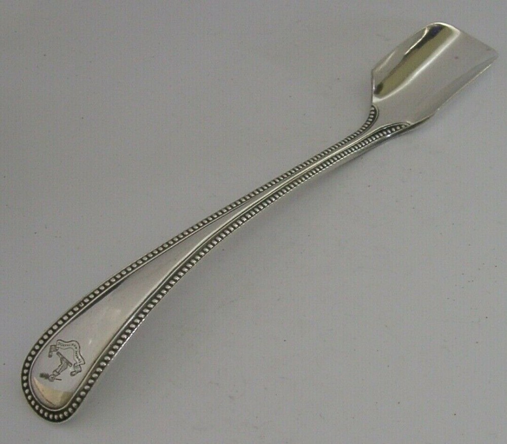 ENGLISH STERLING SILVER STILTON CHEESE SCOOP TATE FAMILY CREST 1890 ANTIQUE