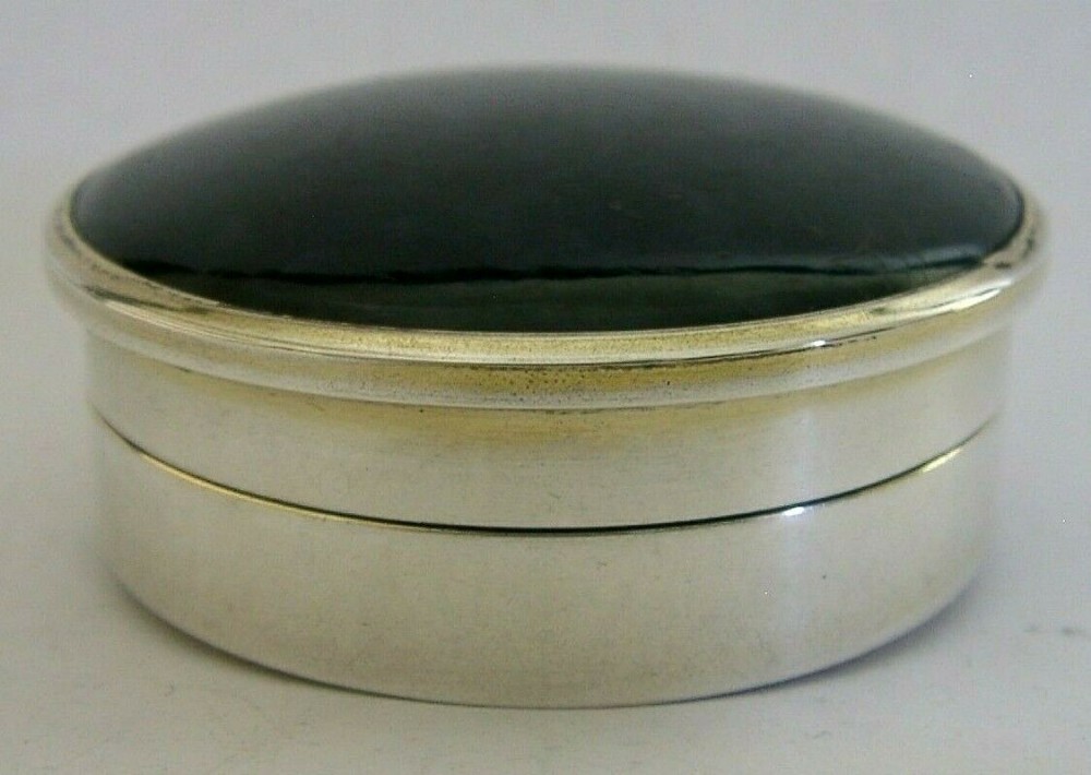 SUPER RARE ENGLISH SOLID STERLING SILVER MOSS AGATE SNUFF BOX 1912 ANTIQUE 46g