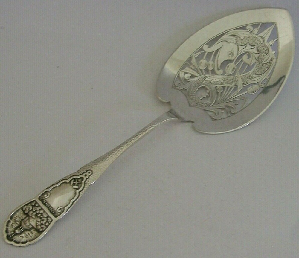 Stunning Norwegian 830s Solid Silver Fish Server Kongsberg 1925 Antique 10inch