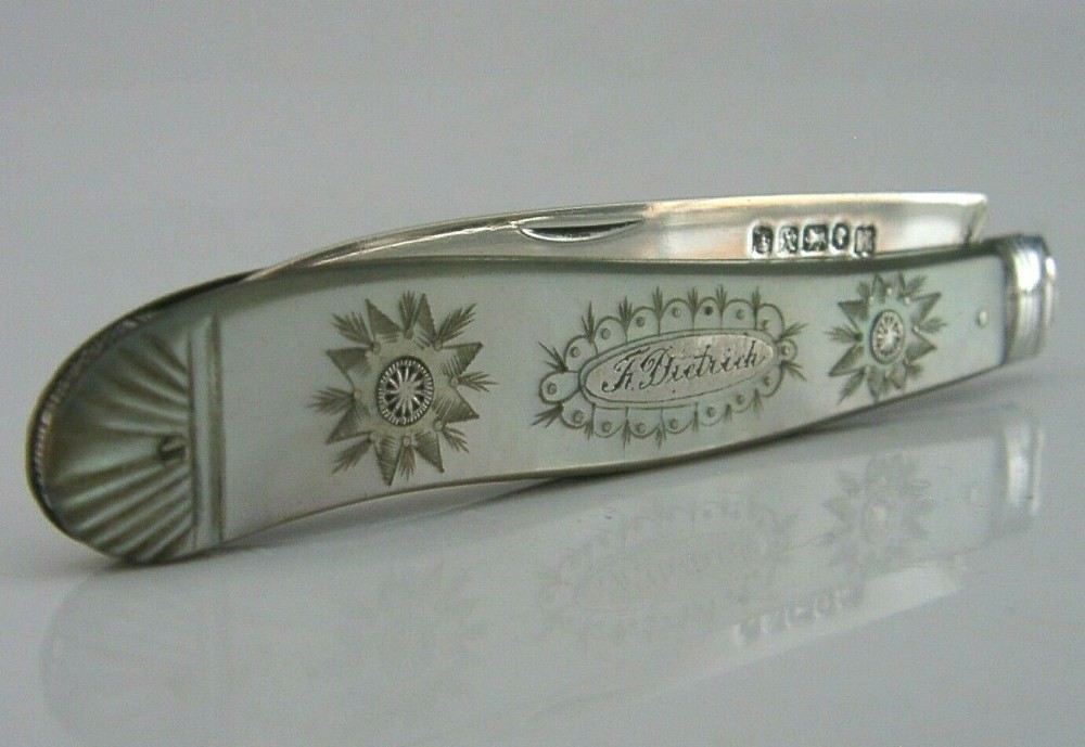 ENGLISH STERLING SILVER FRIUT KNIFE 1865 VICTORIAN ANTIQUE DIETRICH FAMILY