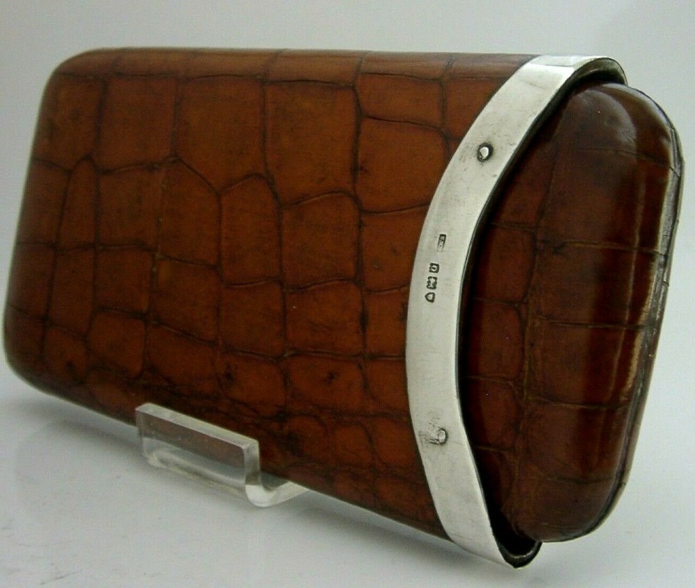 SUPERB ENGLISH SOLID STERLING SILVER MOUNTED CIGAR CASE 1909 ANTIQUE
