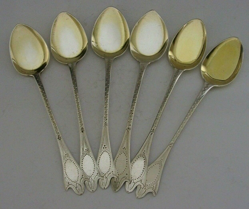 RARE SIX ENGLISH VICTORIAN SOLID STERLING SILVER ICE CREAM SPOONS ANTIQUE