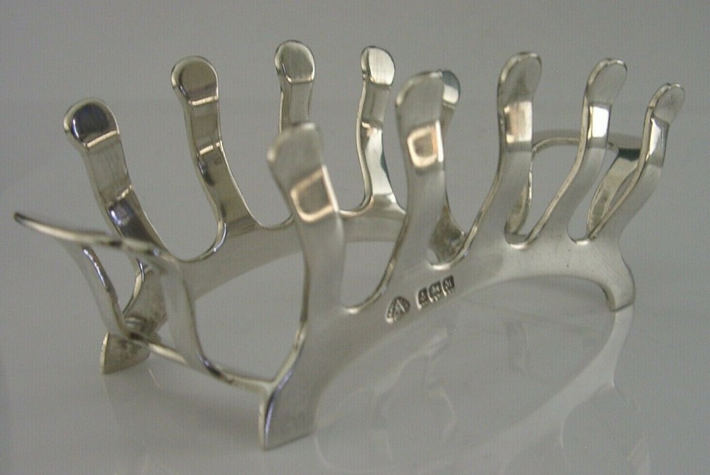 UNUSUAL ENGLISH STERLING SILVER ART DECO RIBBED TOAST RACK 1936 ANTIQUE