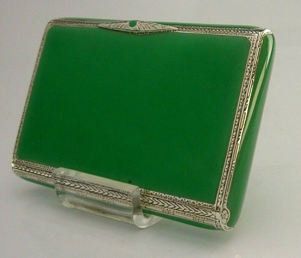 STUNNING ANTIQUE STERLING SILVER ENAMEL TABLE BOX 1927 HEAVY 132g