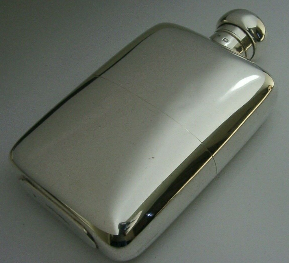 SUPER ENGLISH STERLING SILVER HIP SPIRIT FLASK 1918 HUNTING RIDING SHOOTING 264g