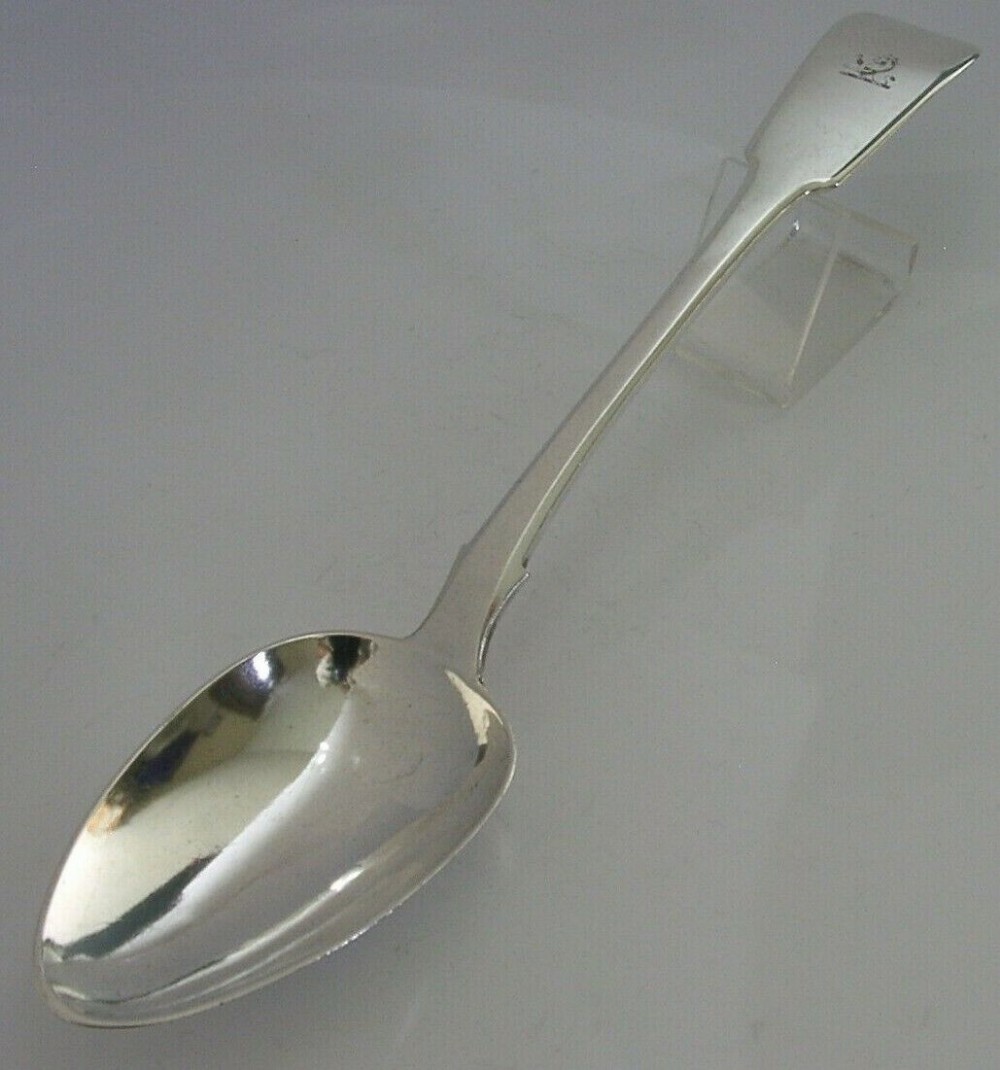 VERY RARE IRISH BLUNDEN FAMILY CRESTED STERLING SILVER BASTING SPOON 1822 142g