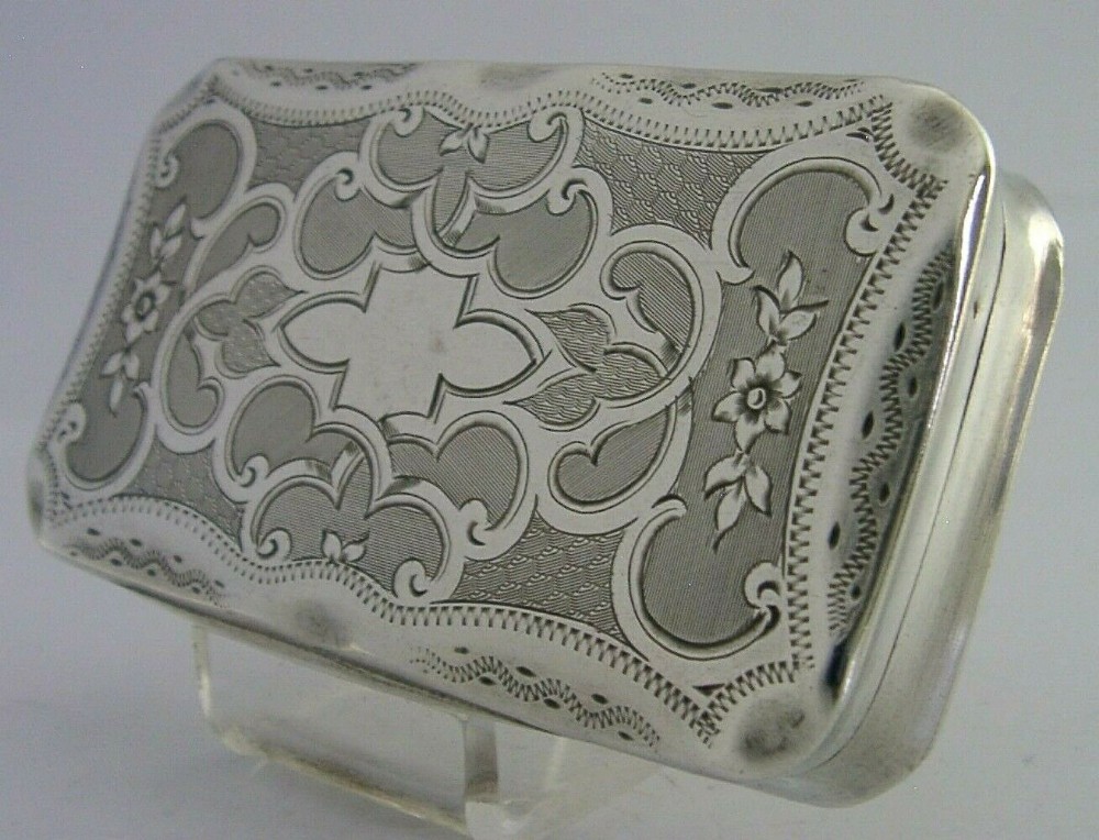 SUPERB FRENCH SOLID STERLING SILVER SNUFF TRINKET BOX c1860 ANTIQUE 64g