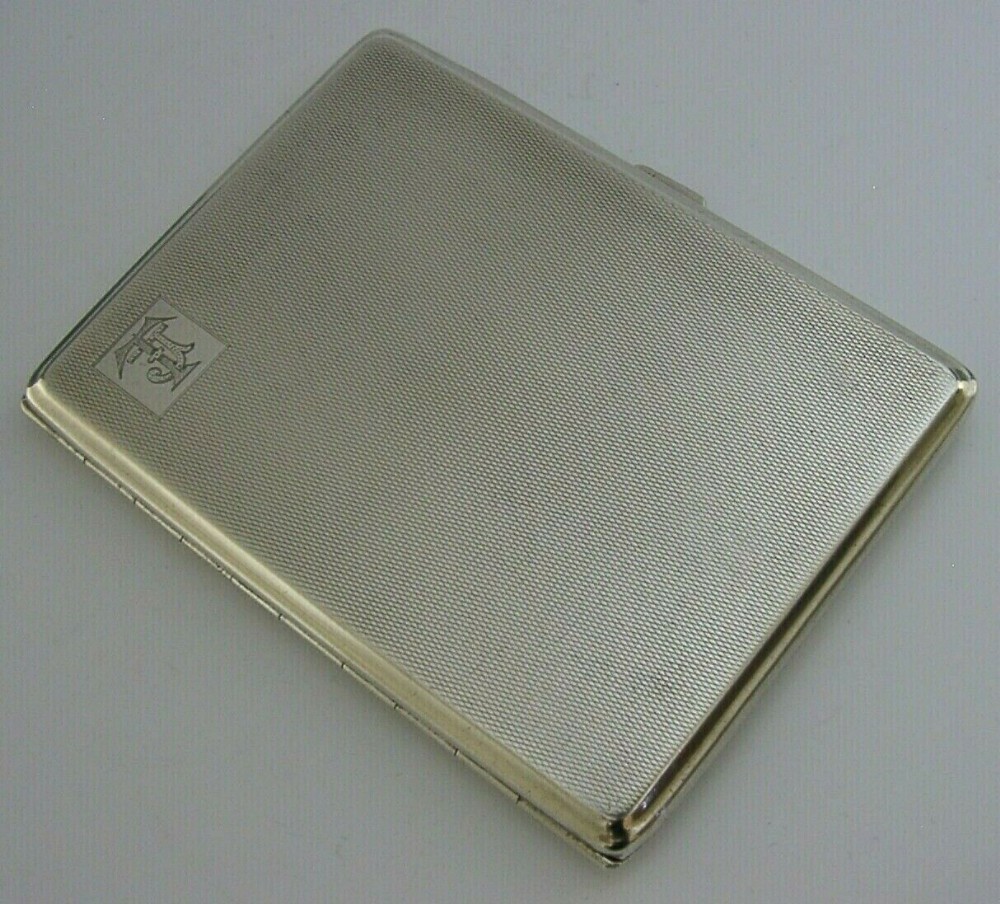 HEAVY 184g ENGLISH STERLING SILVER ENGINE TURNED CIGARETTE CASE 1927 ANTIQUE
