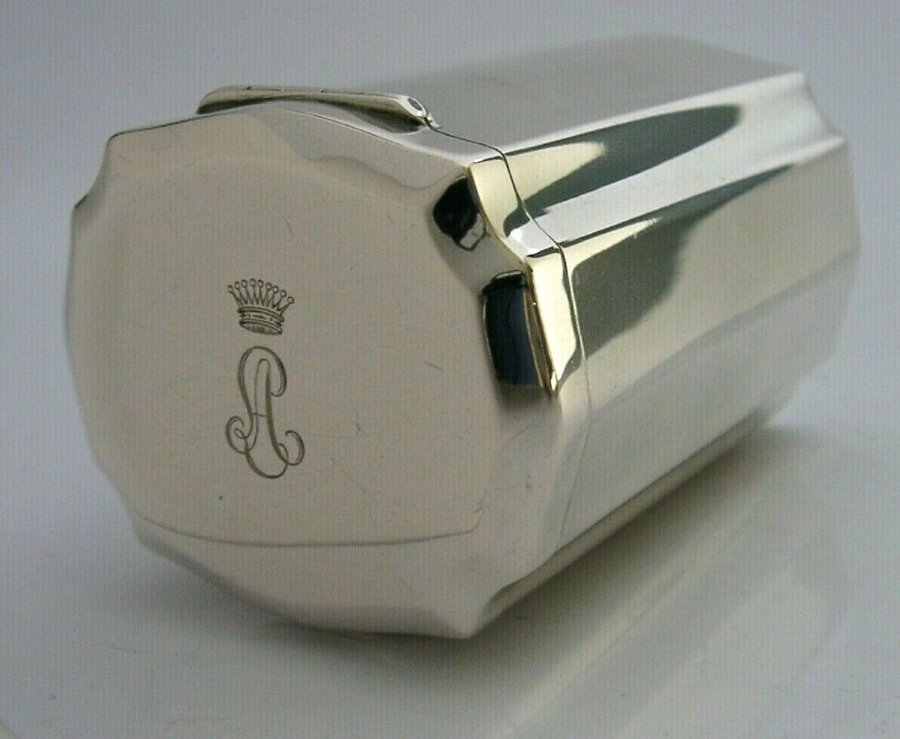 ITALIAN SOLID SILVER TEA CADDY CANISTER BOX c1920 ANTIQUE ART DECO COUNT CRESTED