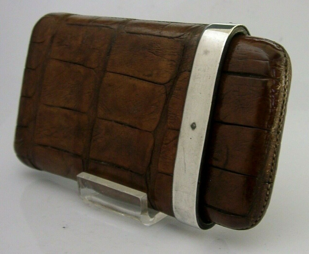 SUPERB ENGLISH SOLID STERLING SILVER MOUNTED CIGAR CASE 1881 ANTIQUE