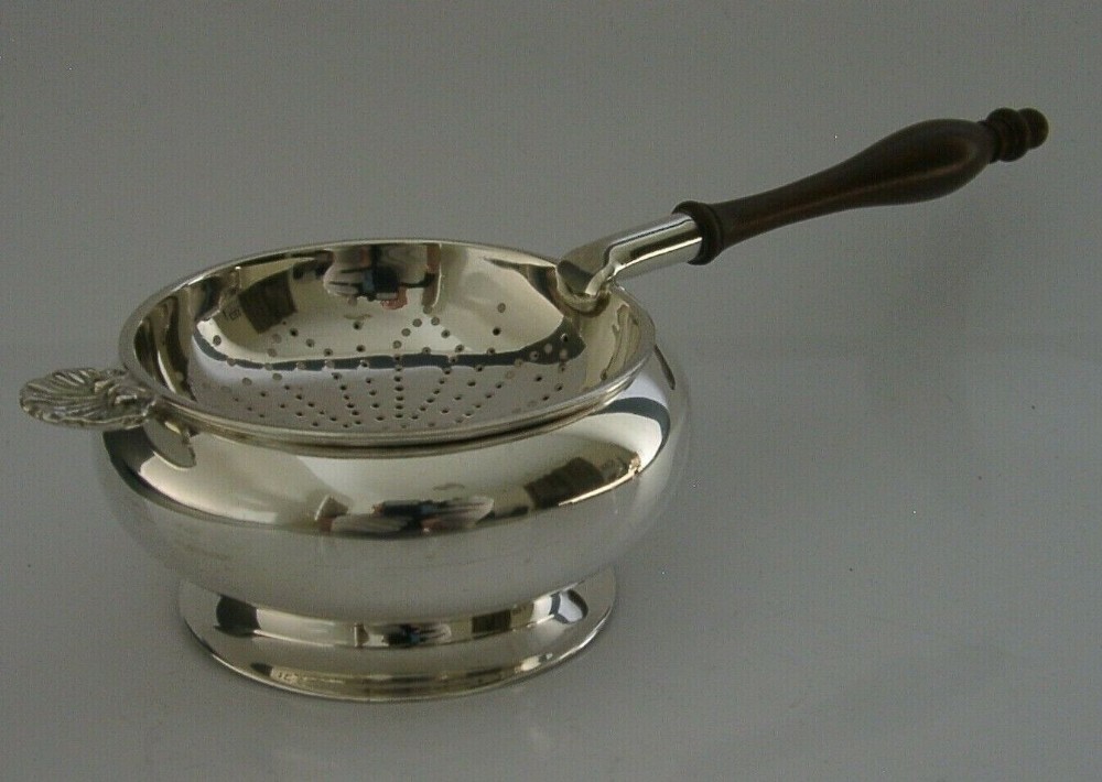 SUPERB ENGLISH STERLING SILVER TEA STRAINER & DRIP BOWL STAND LONDON 1959 100g