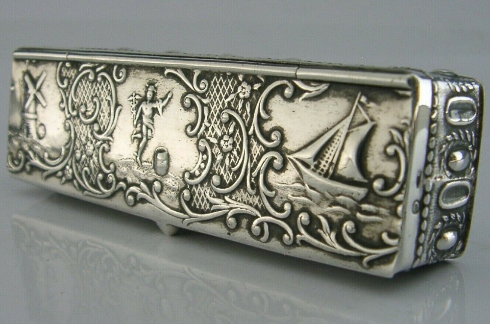 RARE DUTCH SOLID SILVER TABLE DESK STAMP BOX 1910 ANTIQUE 60g