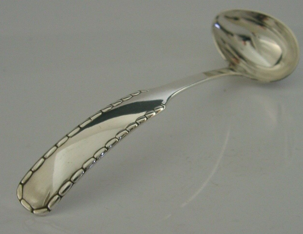 GEORG JENSEN STERLING SILVER ROPE PATTERN SAUCE CREAM LADLE 1931 DANISH ANTIQUE