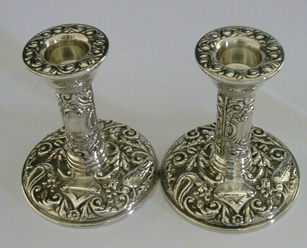 BEAUTIFUL PAIR of 1965 ENGLISH STERLING SILVER CANDLESTICKS 342g