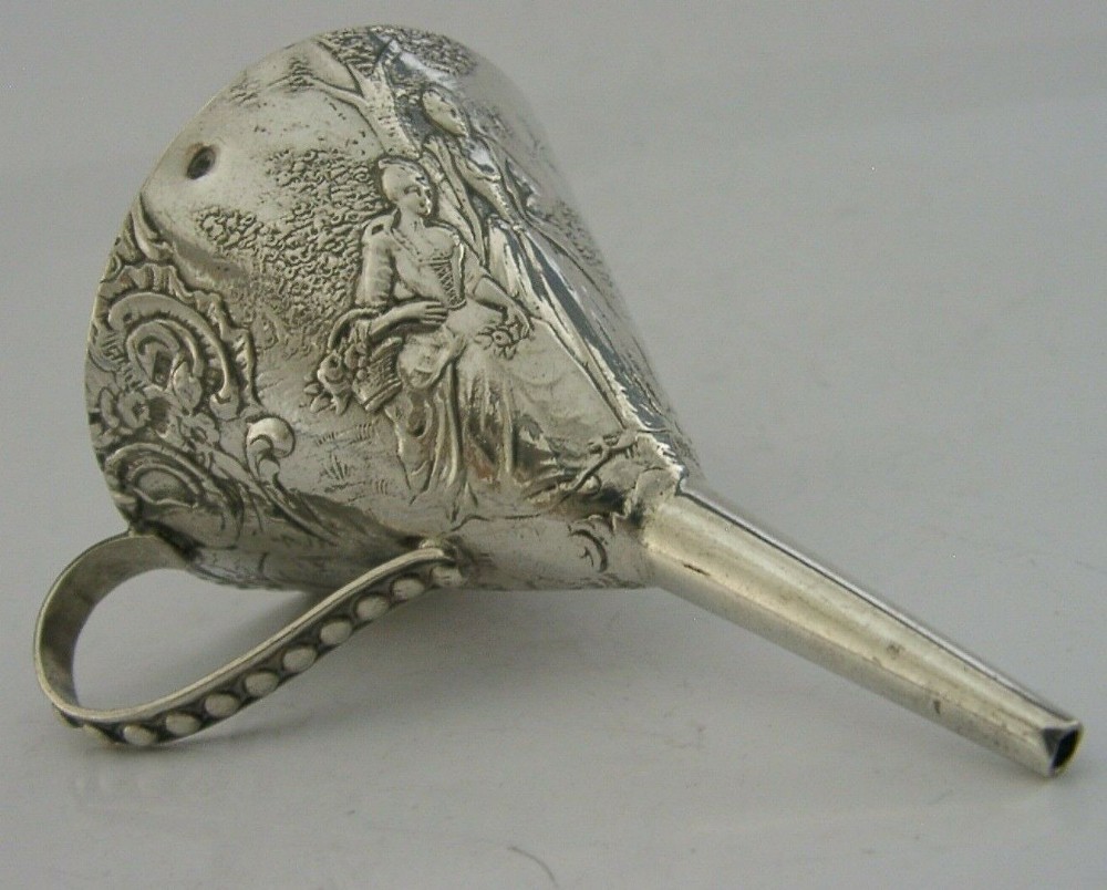 GOOD SIZE FRENCH SOLID SILVER HIP FLASK WINE BOTTLE FUNNEL c1900 ANTIQUE 26g